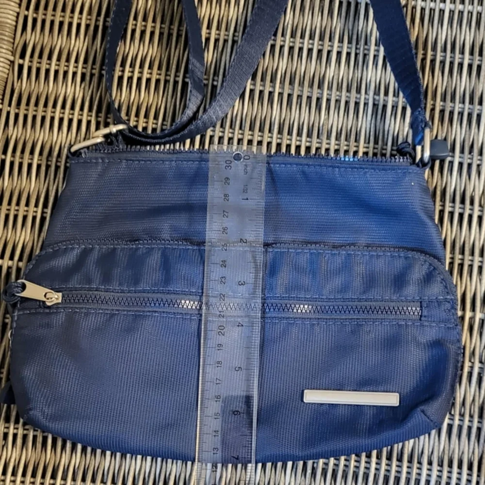Crossbody Purse Multipocket Nylon Bag Blue Gray Lining